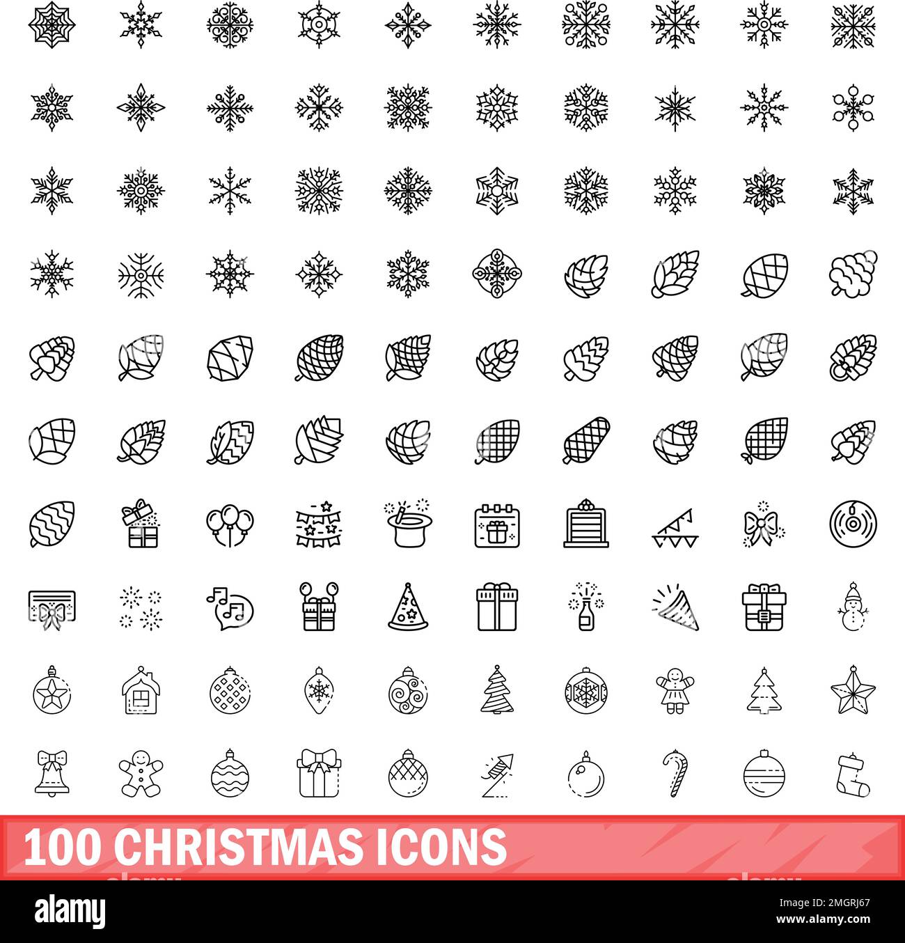 ensemble de 100 icônes de noël. Illustration de 100 icônes de noël ensemble de vecteur isolé sur fond blanc Illustration de Vecteur