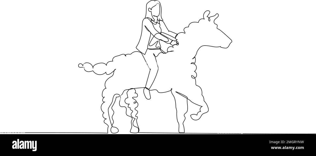 Dessin d'une femme d'affaires à cheval de nuage blanc métaphore de l'idée de gestion Illustration de Vecteur