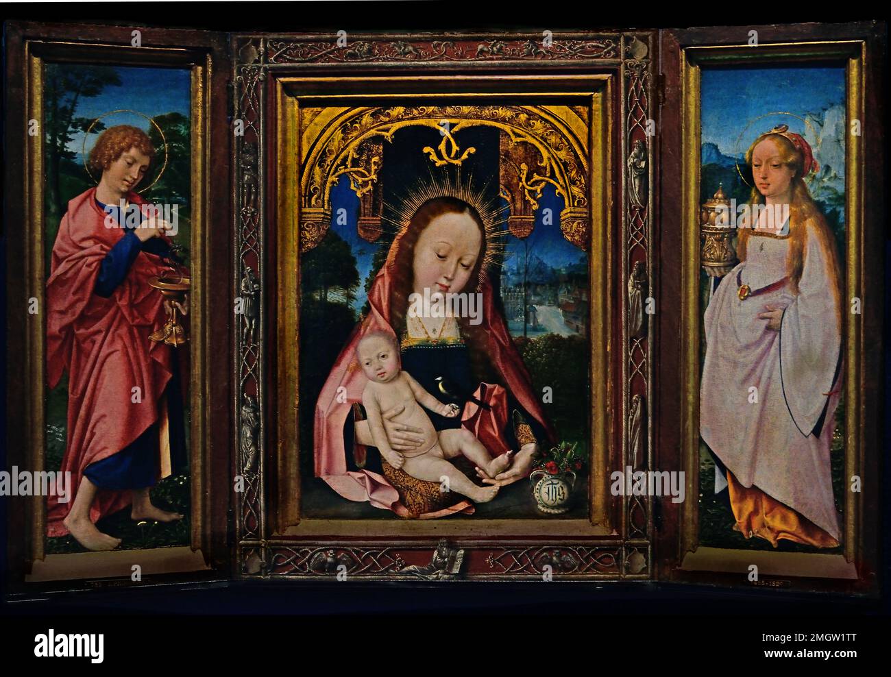 Triptyque de la Vierge à l'enfant, Jean l'Évangéliste et Marie Madeleine 1520 - 1525 Jan Provoost 1470-1529 Belgique Belge Flamande ( intermédiaire ) Banque D'Images