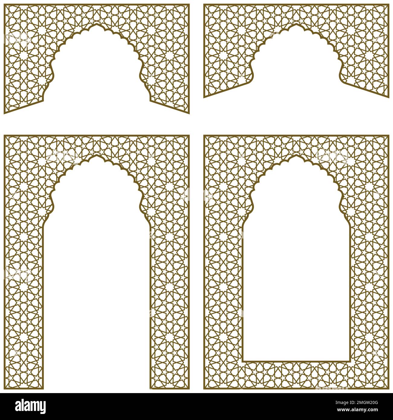 Arches, cadres et éléments de conception supplémentaires. Décoration géométrique arabe. Couleur marron. Option large Illustration de Vecteur