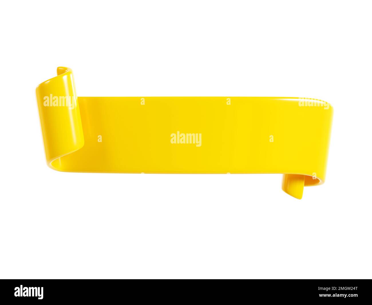 Ruban texte bannière 3D rendu - ruban jaune brillant laminé double pour message de vente ou de promotion. Banque D'Images
