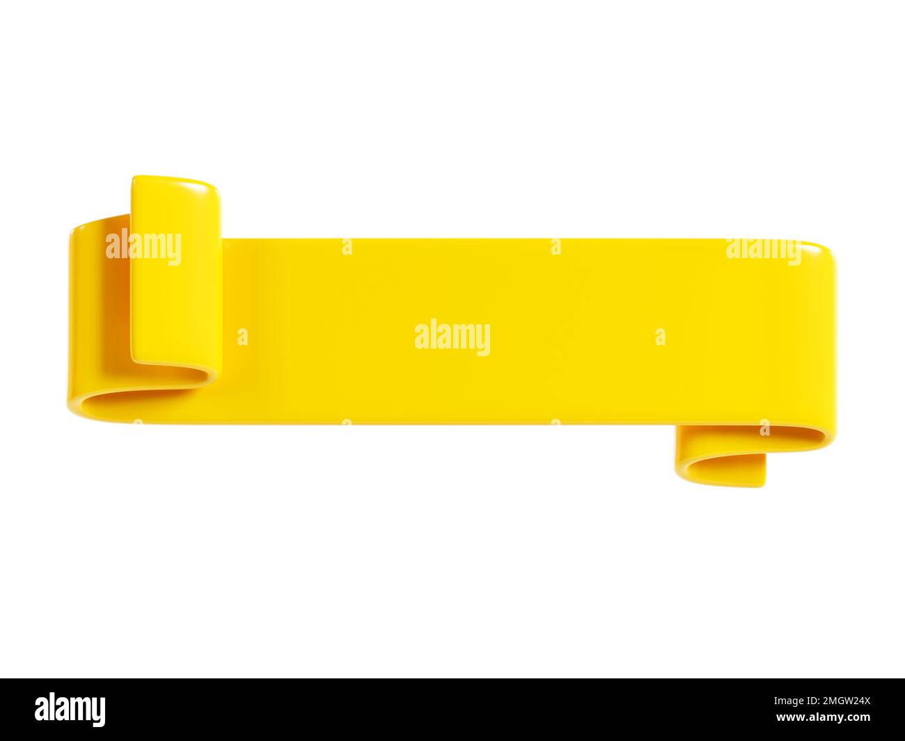 Rendu de la bannière de ruban jaune 3D - illustration d'une zone de texte laminée brillante pour le titre ou le message publicitaire. Banque D'Images
