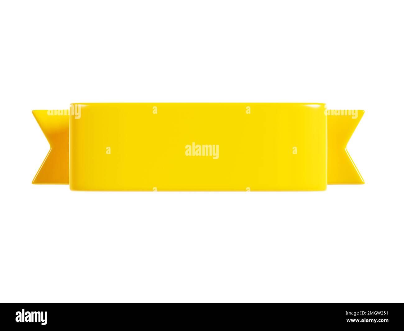 Rendu de la bannière de ruban jaune 3D - illustration d'une zone de texte brillante pour le titre ou le message publicitaire. Banque D'Images