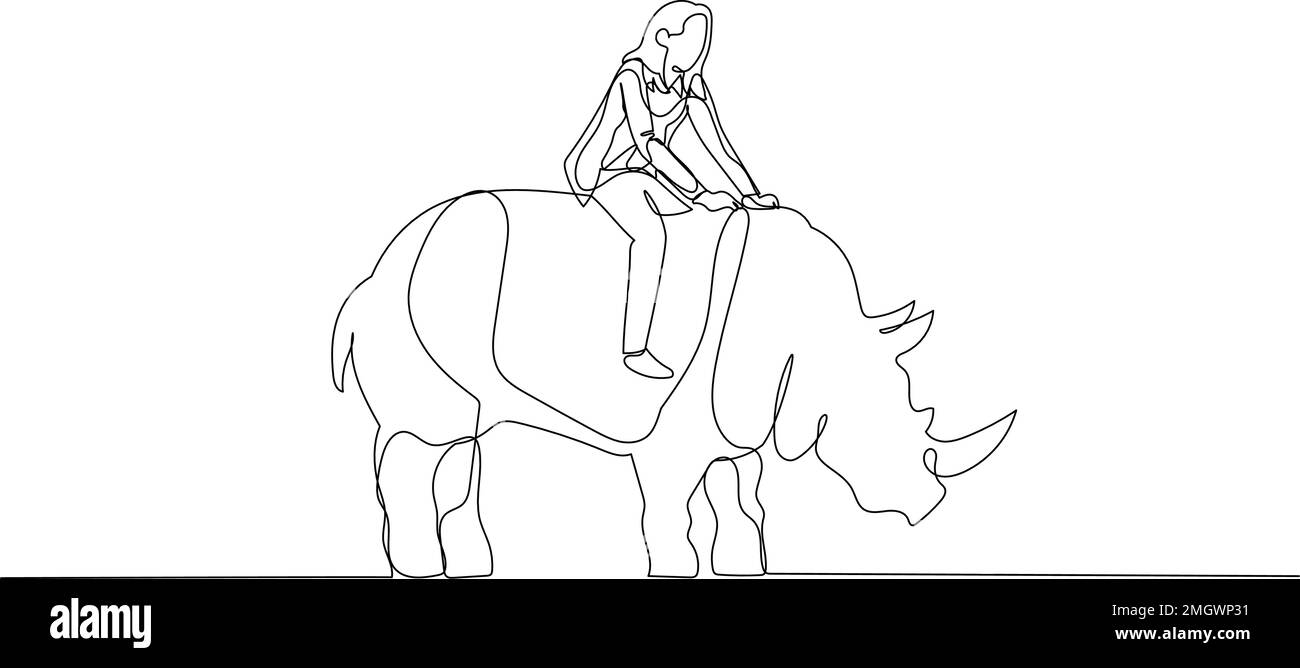 Dessin d'une femme d'affaires sur le grand rhinocéros concept de gestionnaire et de leader intrépides Illustration de Vecteur