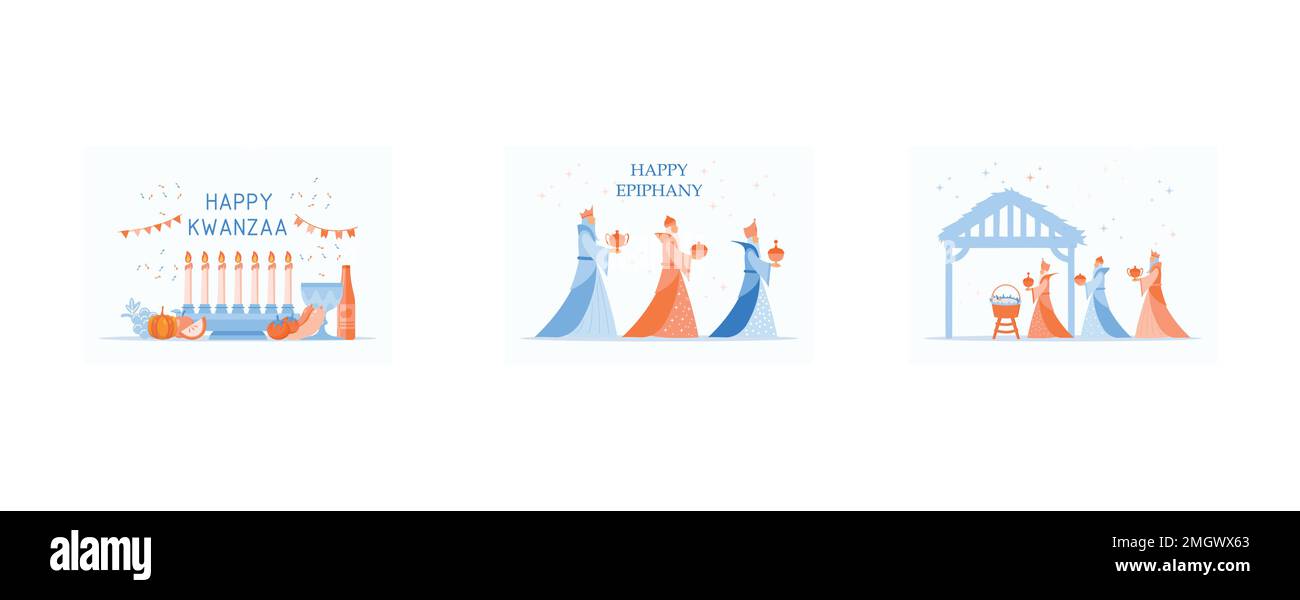 Heureux Kwanzaa salutations pour la célébration du festival de vacances afro-américain de la récolte, heureux épiphanie de conception de jour, religion christianisme dieu foi sp Illustration de Vecteur
