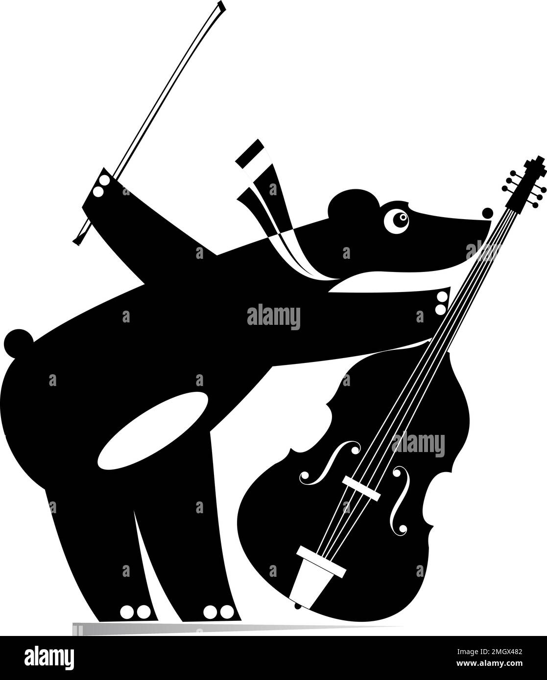 Drôle d'ours une illustration de violoncelliste. L'ours de dessin animé joue de la musique sur violoncelle avec inspiration. Noir sur blanc Illustration de Vecteur