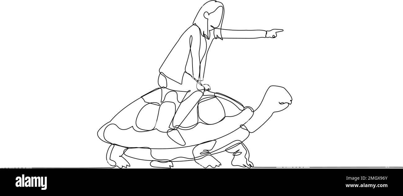 Dessin d'une femme d'affaires qui fait de la tortue qui marche lentement concept de développement des affaires Illustration de Vecteur