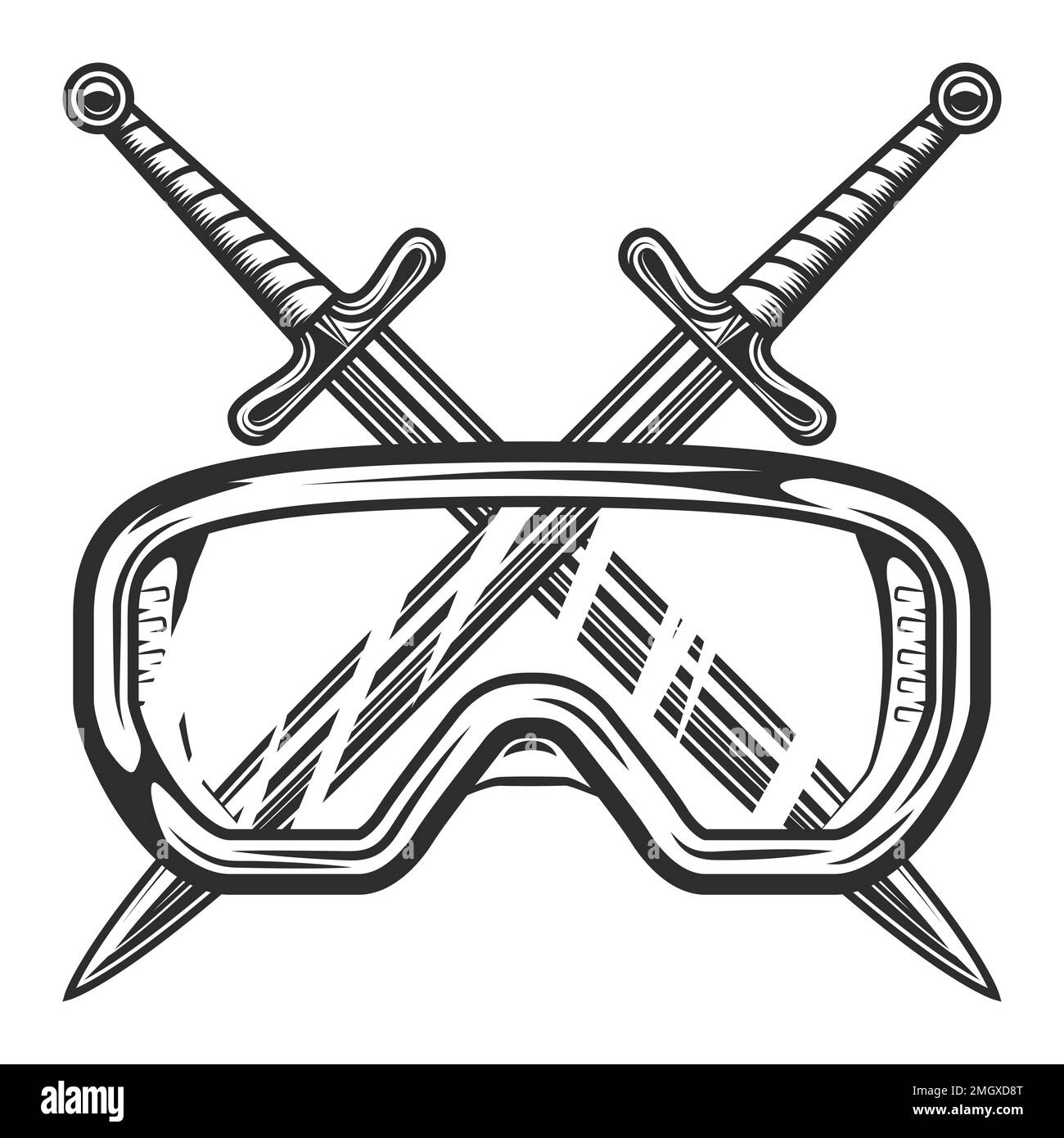 Épées croisées avec nouvelle construction lunettes de sécurité concept vintage illustration vectorielle isolée sur fond blanc Illustration de Vecteur