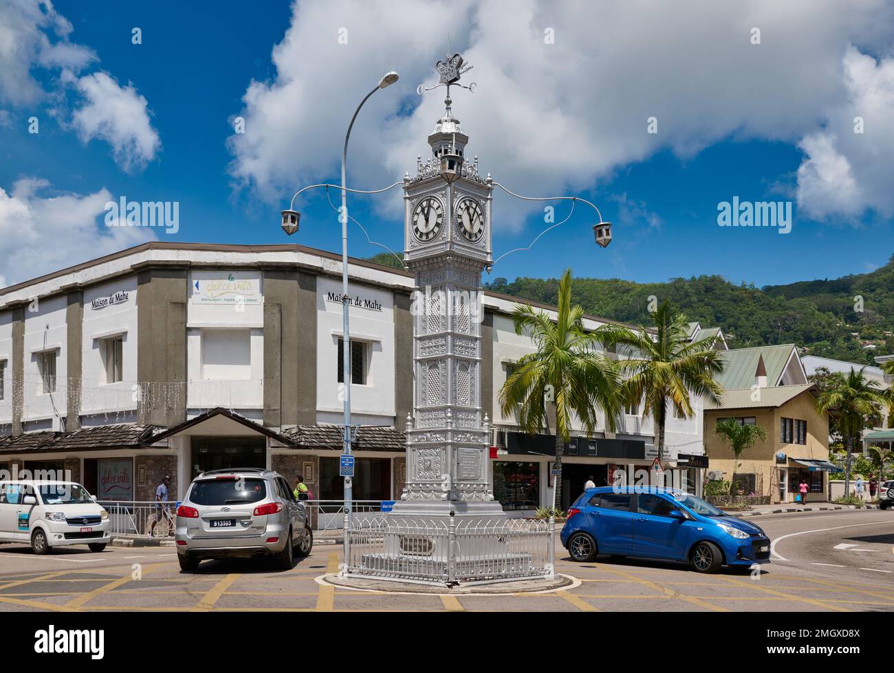 Victoria Clock Tower, Victoria, Mahé, Seychelles Banque D'Images