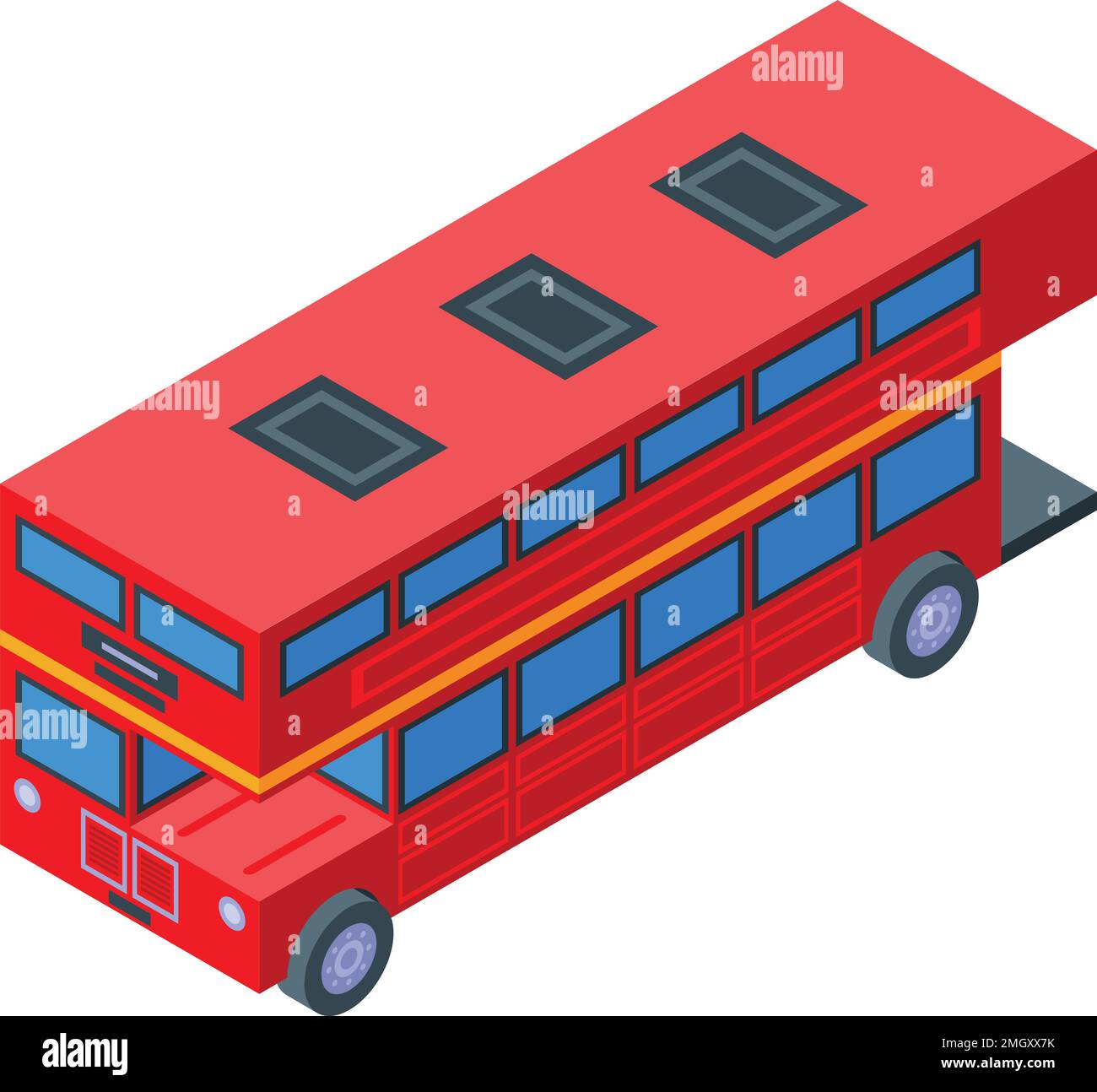 Vecteur isométrique de l'icône de la vue bus. Ancienne excursion rouge. Ville du Royaume-Uni Illustration de Vecteur