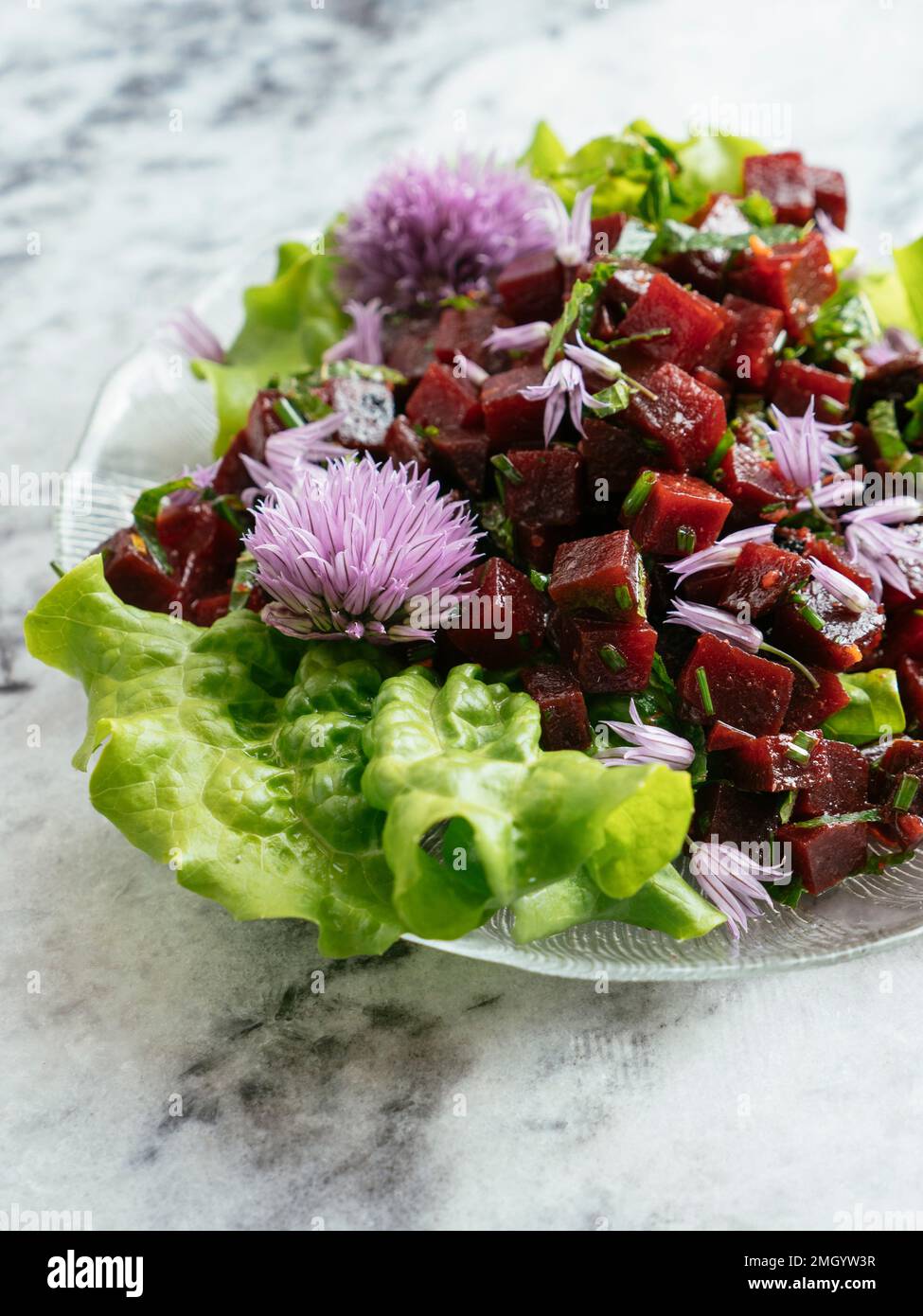 Salade de fleurs de ciboulette Banque D'Images