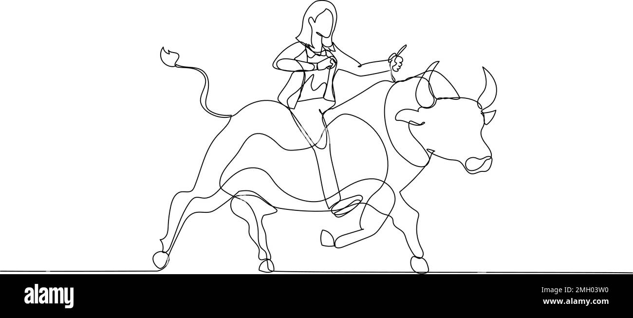 Illustration d'une femme d'affaires qui monte sur le taureau travaillant dans le marché boursier Illustration de Vecteur