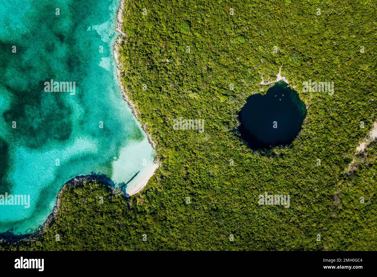 Antenne de nageurs dans Blue Hole à Hoffman Cay, Bahamas Banque D'Images