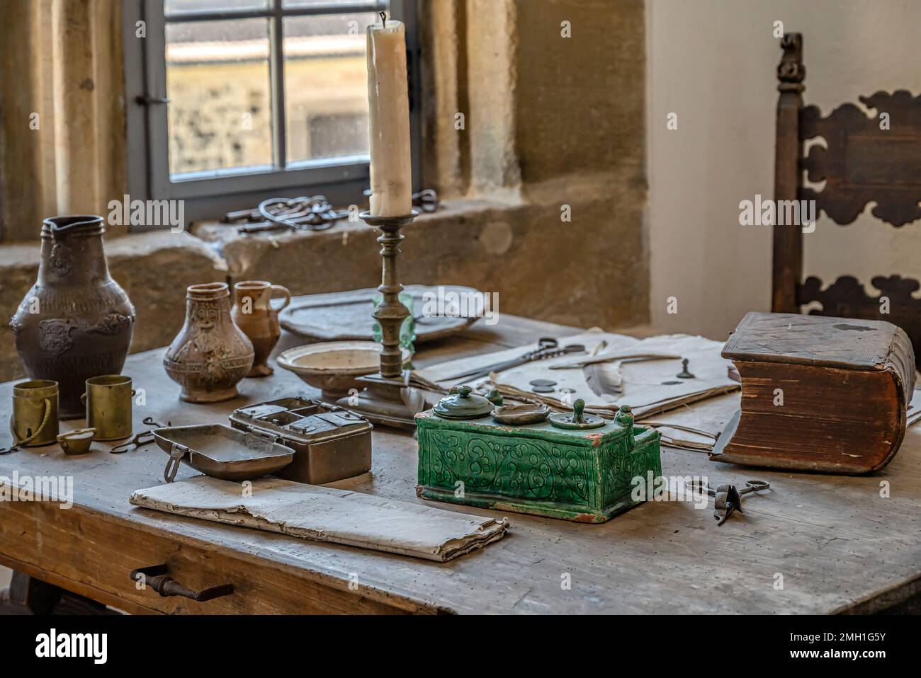 Ancienne table d'écriture de la comtesse cosel au château de stolpen, saxe, allemagne Banque D'Images