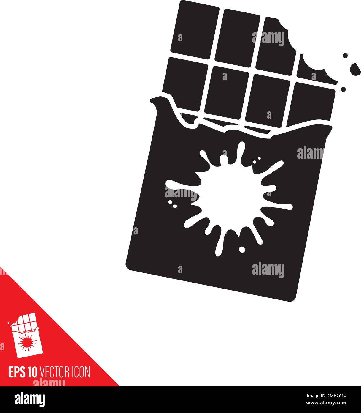 Piquer la barre de chocolat au lait avec un blotch sur l'icône de glyphe vecteur de l'emballage déchiré. Symbole des aliments sucrés. Illustration de Vecteur