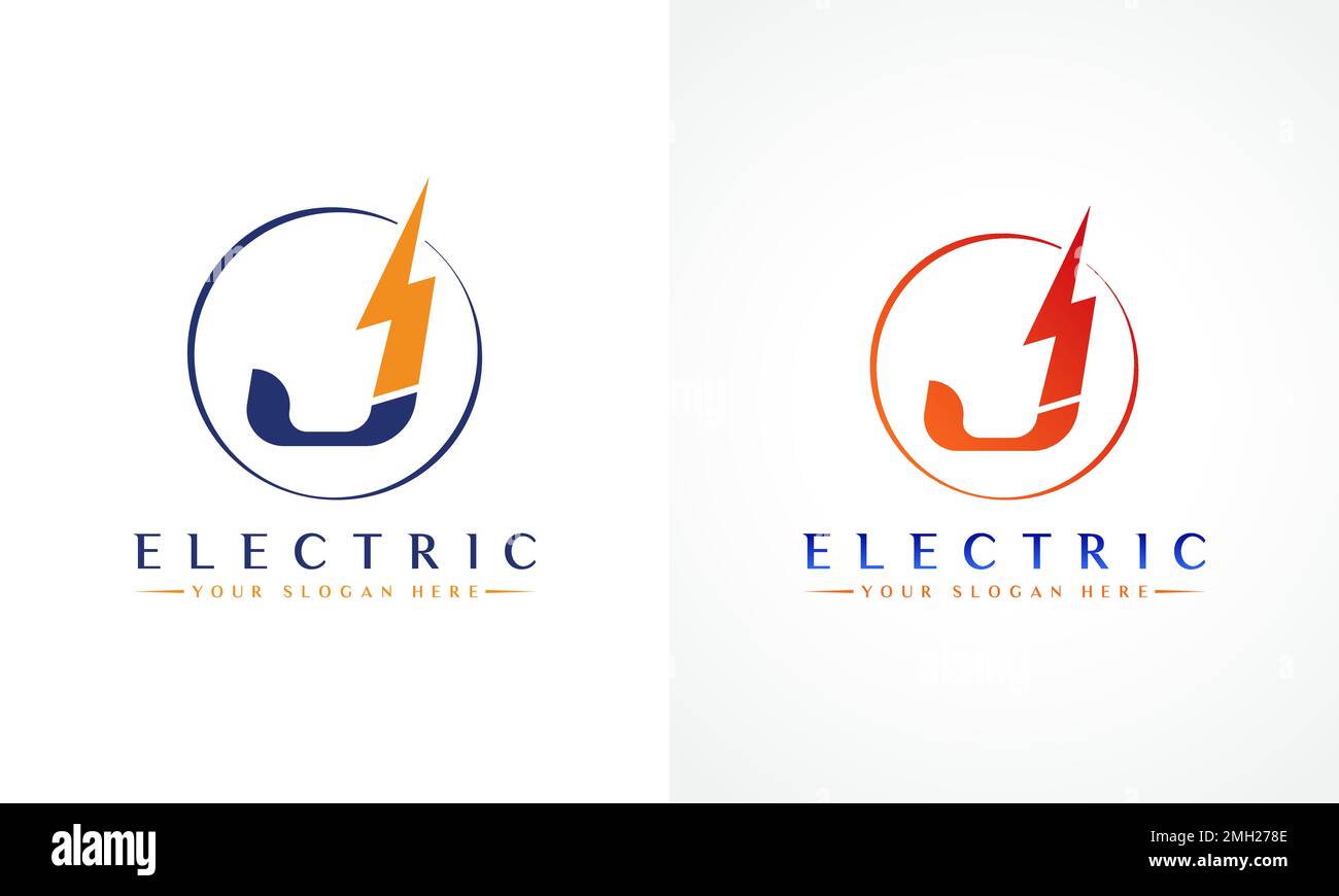 Logo J Letter avec Lightning Thunder Bolt Vector Design. Illustration du vecteur du logo lettre J du boulon électrique. Illustration de Vecteur