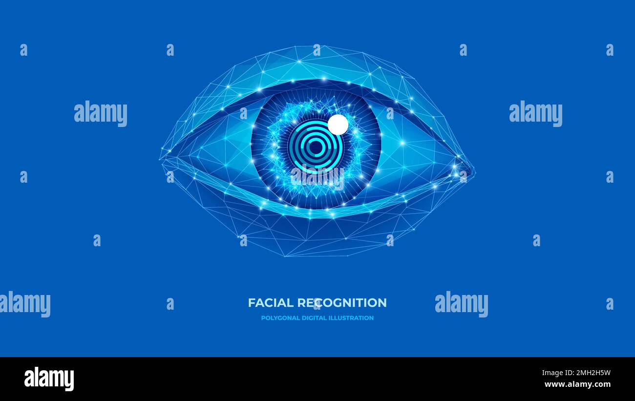 Concept de technologie d'identification. Œil polygonal sur fond bleu. Illustration de Vecteur