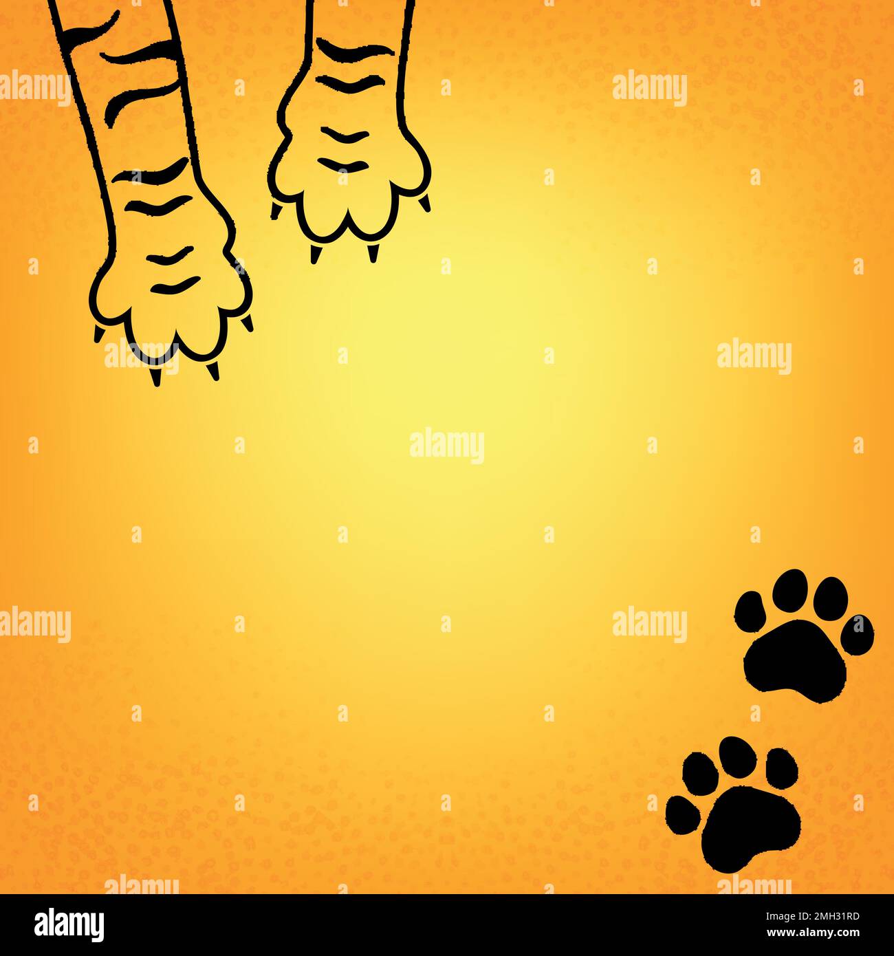 arrière-plan orange avec pattes et empreintes de pieds de tigre Illustration de Vecteur