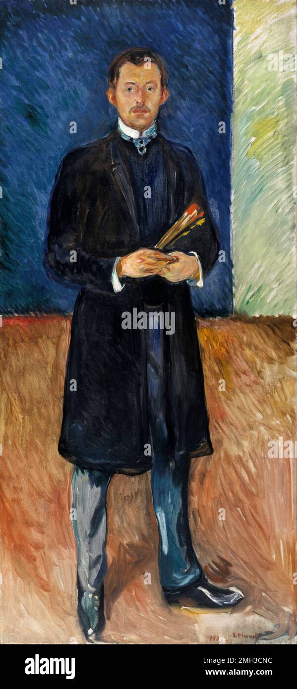 Autoportrait avec pinceaux. Edvard Munch. 1904. Banque D'Images