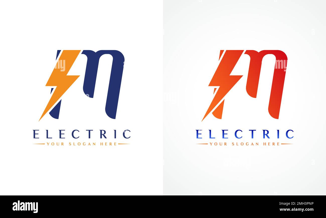 Logo lettre M avec motif vectoriel Lightning Thunder Bolt. Illustration du vecteur du logo lettre M du boulon électrique. Illustration de Vecteur