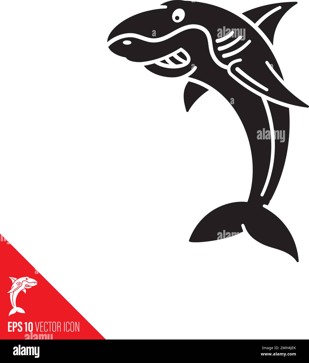 Icône représentant un vecteur de personnage de dessin animé requin . Symbole de glyphe de poisson carnivore. Illustration de Vecteur