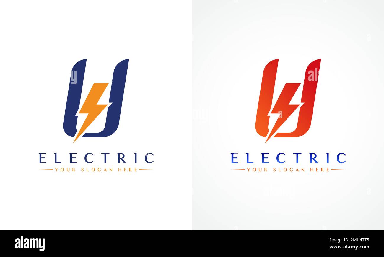 U logo lettre avec Lightning Thunder Bolt Vector Design. Illustration du vecteur du logo lettre U du boulon électrique. Illustration de Vecteur