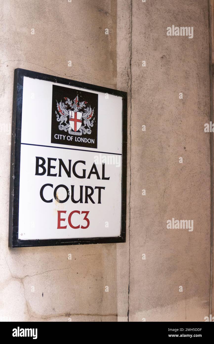 Panneau Bengal court, une allée dans la City de Londres, Royaume-Uni Banque D'Images