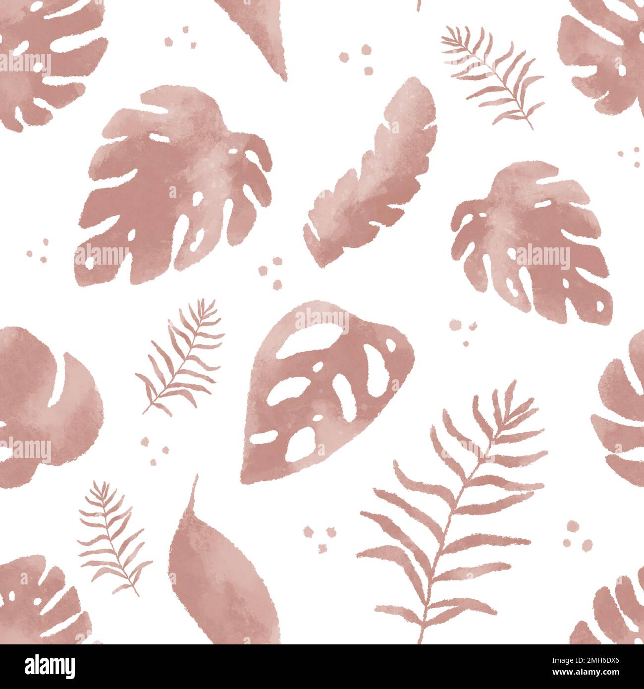 Motif feuilles tropicales sans couture. Illustration de feuilles roses aquarelle Monstera Banque D'Images