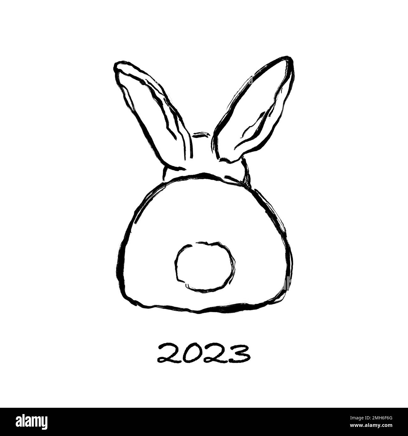 Lapin tiré à la main. Encre peinture lapin, nouvel an chinois 2023 Banque D'Images