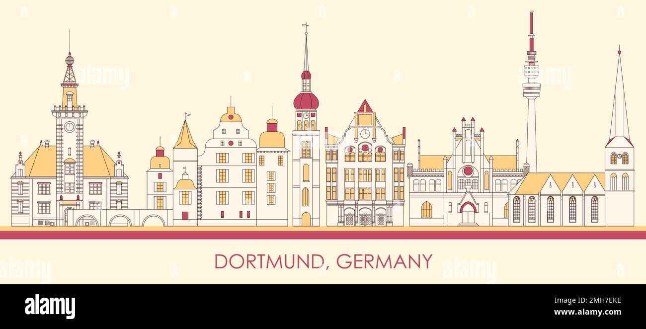 Caricature panorama de la ville de Dortmund, Allemagne - illustration vectorielle Illustration de Vecteur
