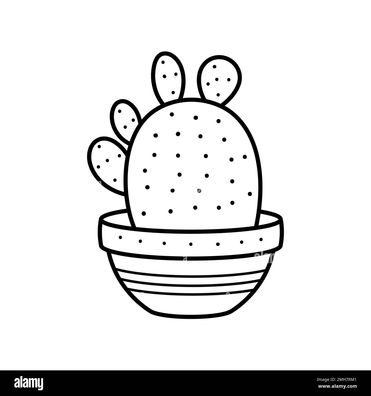Cactus mignon inhabituel dans un pot. Plante de maison dans le style linéaire doodle. Illustration simple pour enfants. Un élément pour la conception des logos, des emballages et des rp Illustration de Vecteur