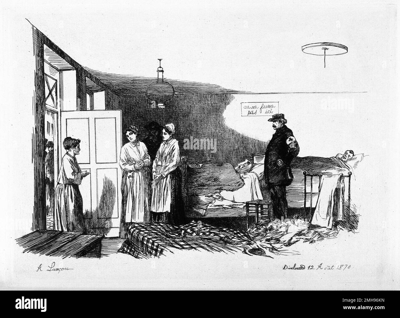 Gravure d'un service hospitalier à Dieulouard pendant la guerre franco-prussienne : Banque D'Images