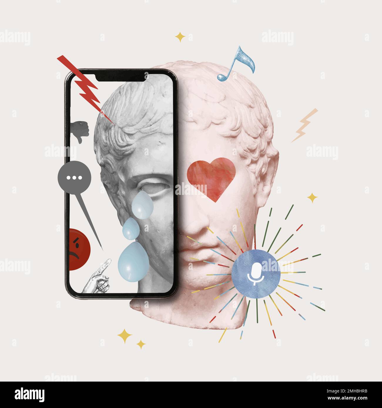 Cyber intimidation média mixte vecteur pleurant Dieu grec statue esthétique poste Illustration de Vecteur