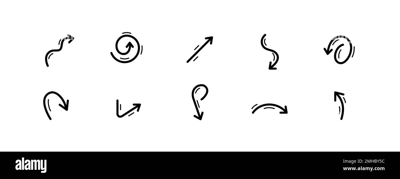 icônes de flèches parfaites de 10 pixels. Eléments de l'interface utilisateur Doodle. Ensemble 7 Illustration de Vecteur