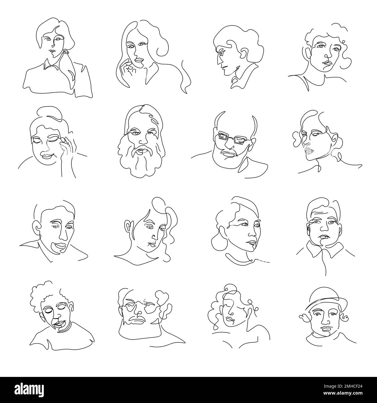 Portraits de personnes ou croquis avatars, hommes et femmes visages Illustration de Vecteur