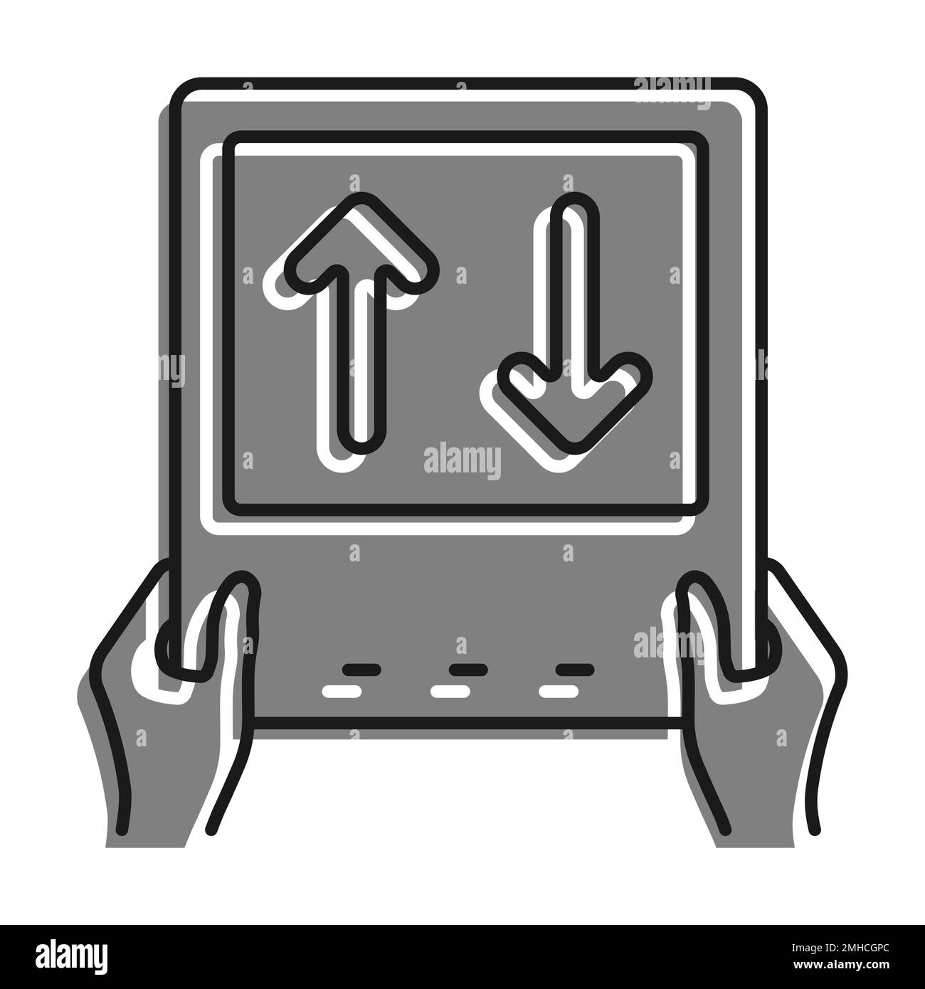 Linéaire rempli d'une icône de couleur grise. Main de l'arbitre des matchs de sport montrant le tableau de bord électronique pour la substitution des joueurs. Vecteur simple noir et blanc ISO Illustration de Vecteur