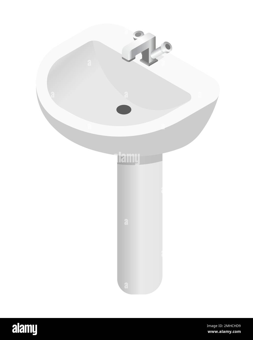 Lavabo et robinet avec eau froide et chaude, mobilier de salle de bains Illustration de Vecteur