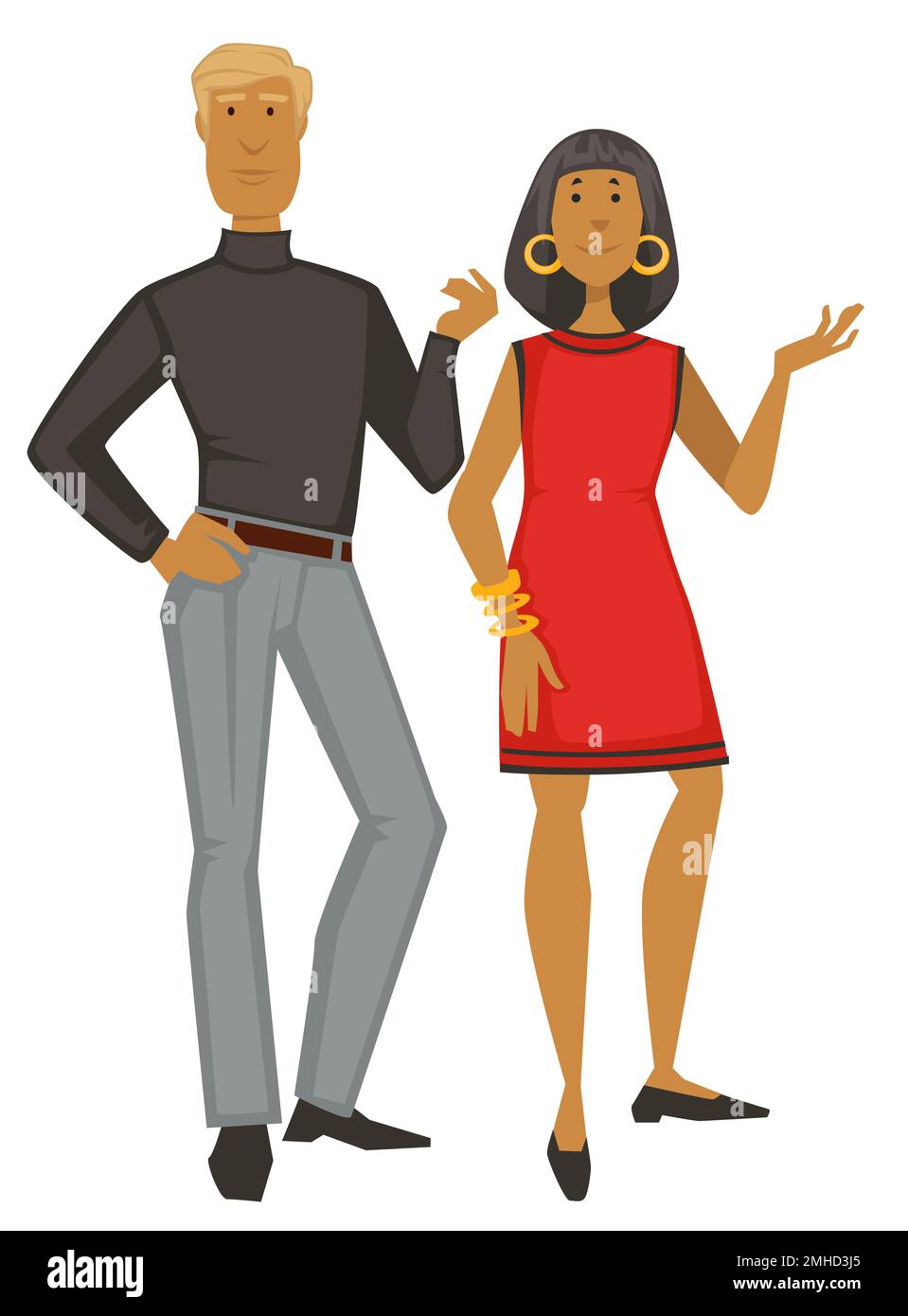 Homme et femme en vintage 1960s vêtements isolés personnages Illustration de Vecteur