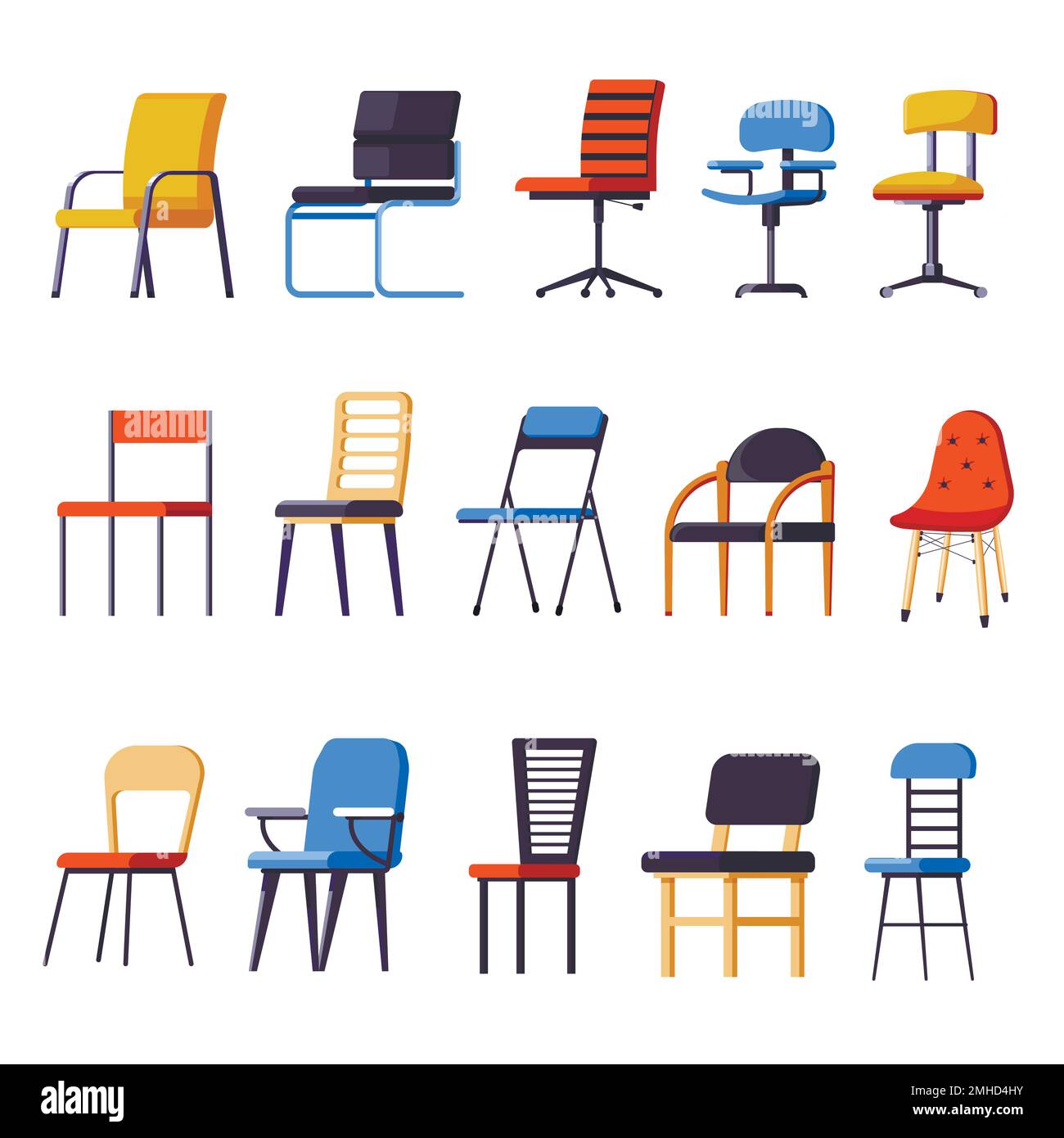 Des chaises ou fauteuils, sièges ou élément de design d'intérieur des objets isolés Illustration de Vecteur