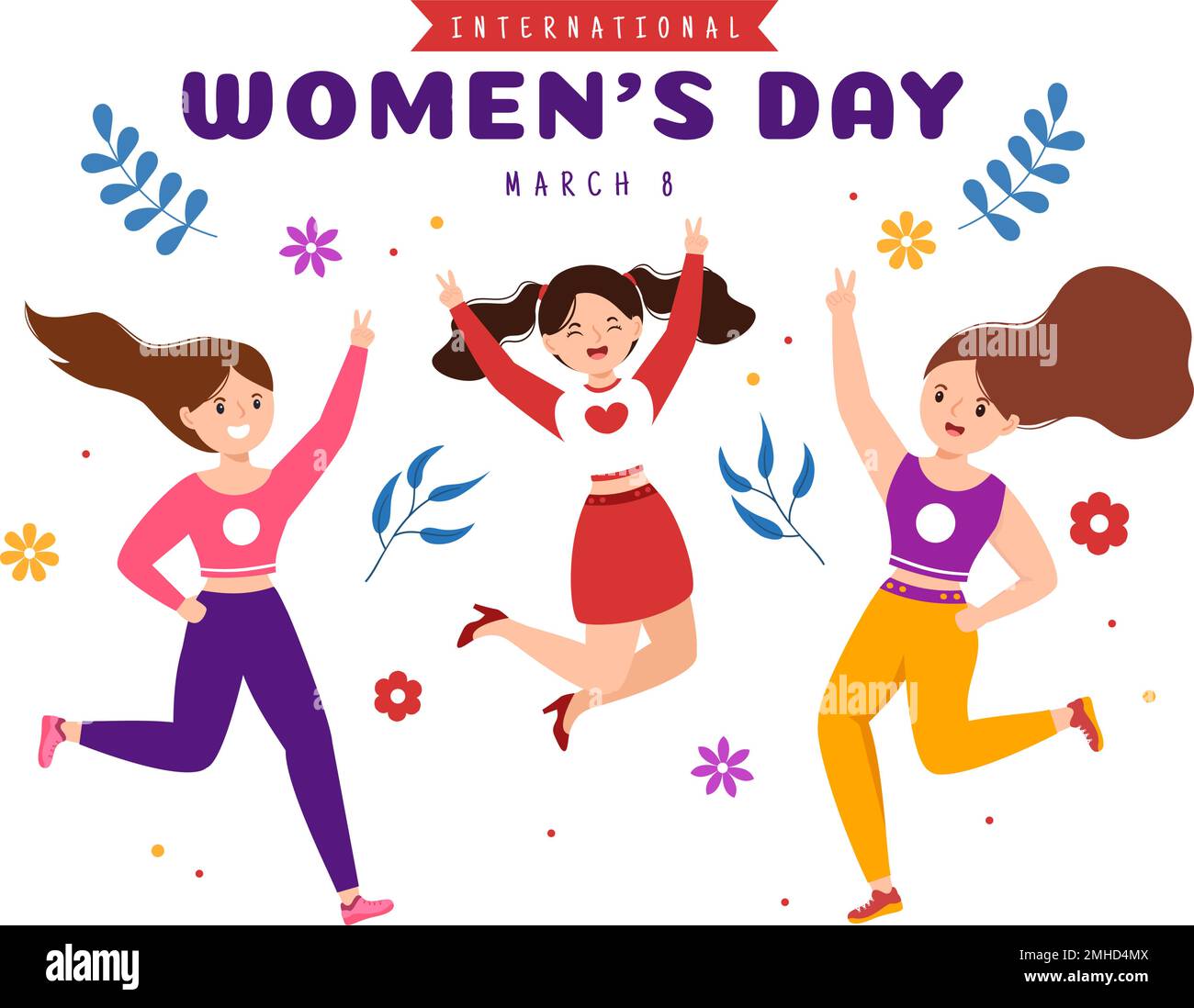 Journée internationale de la femme sur 8 mars Illustration pour célébrer les réalisations des femmes en dessin animé à la main de la page d'arrivée Illustration de Vecteur