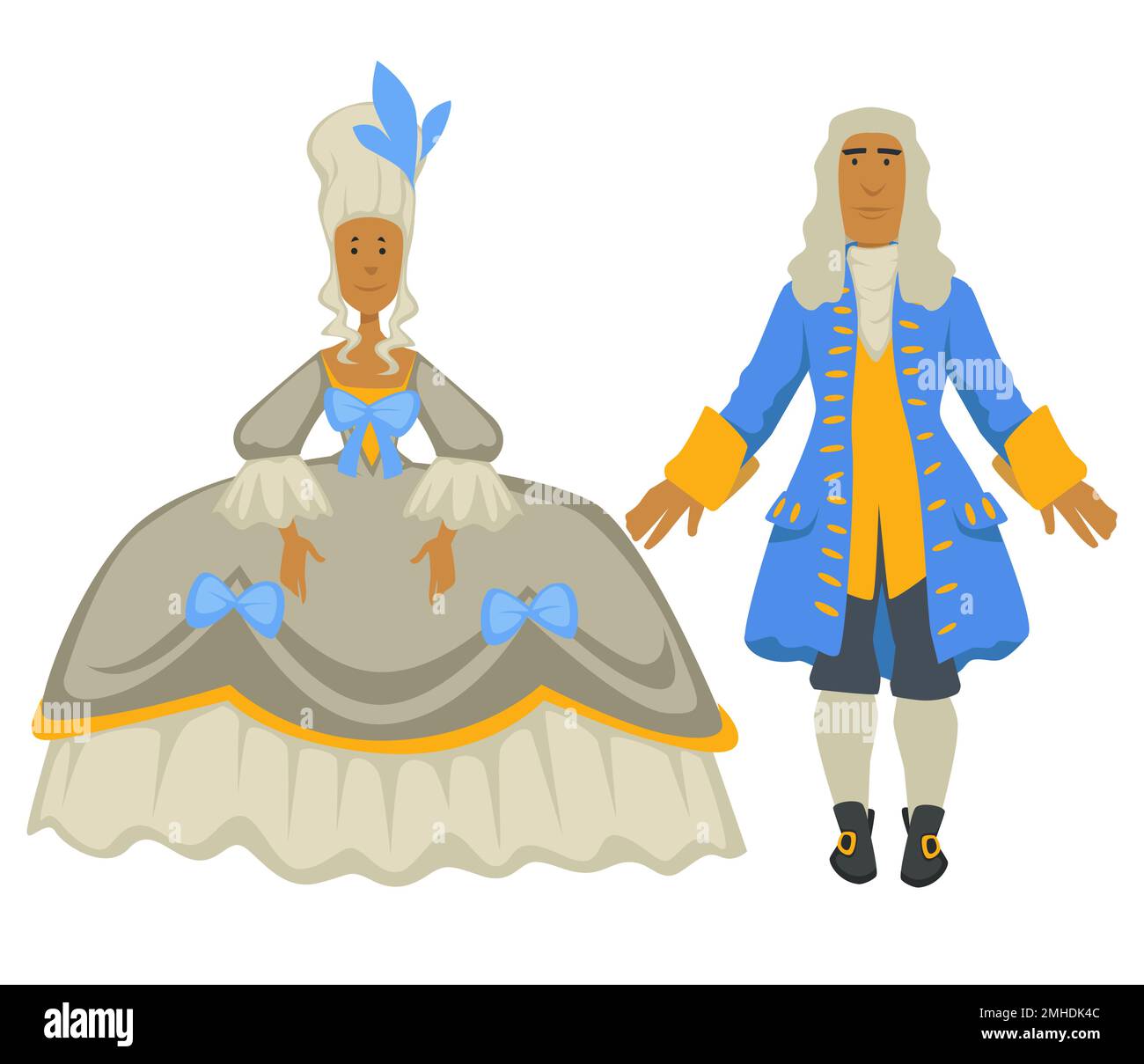 Style rococo, mode vintage, femme en robe de balle et homme en perruque Illustration de Vecteur