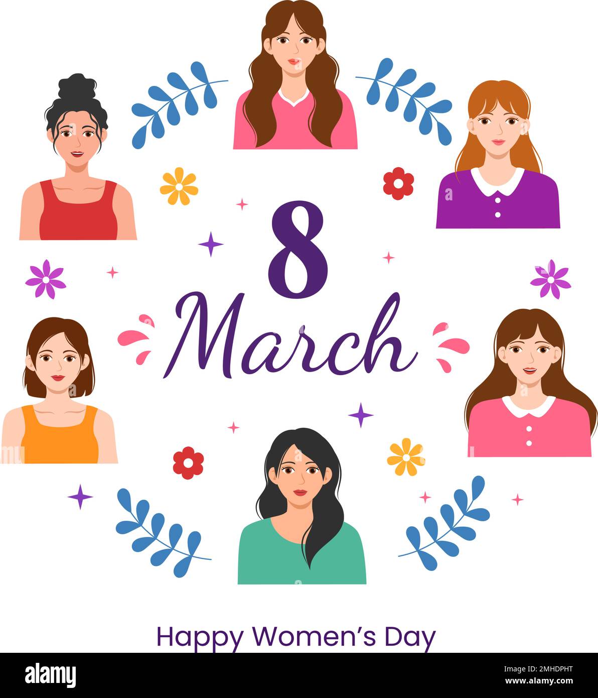 Journée internationale de la femme sur 8 mars Illustration pour célébrer les réalisations des femmes en dessin animé à la main de la page d'arrivée Illustration de Vecteur