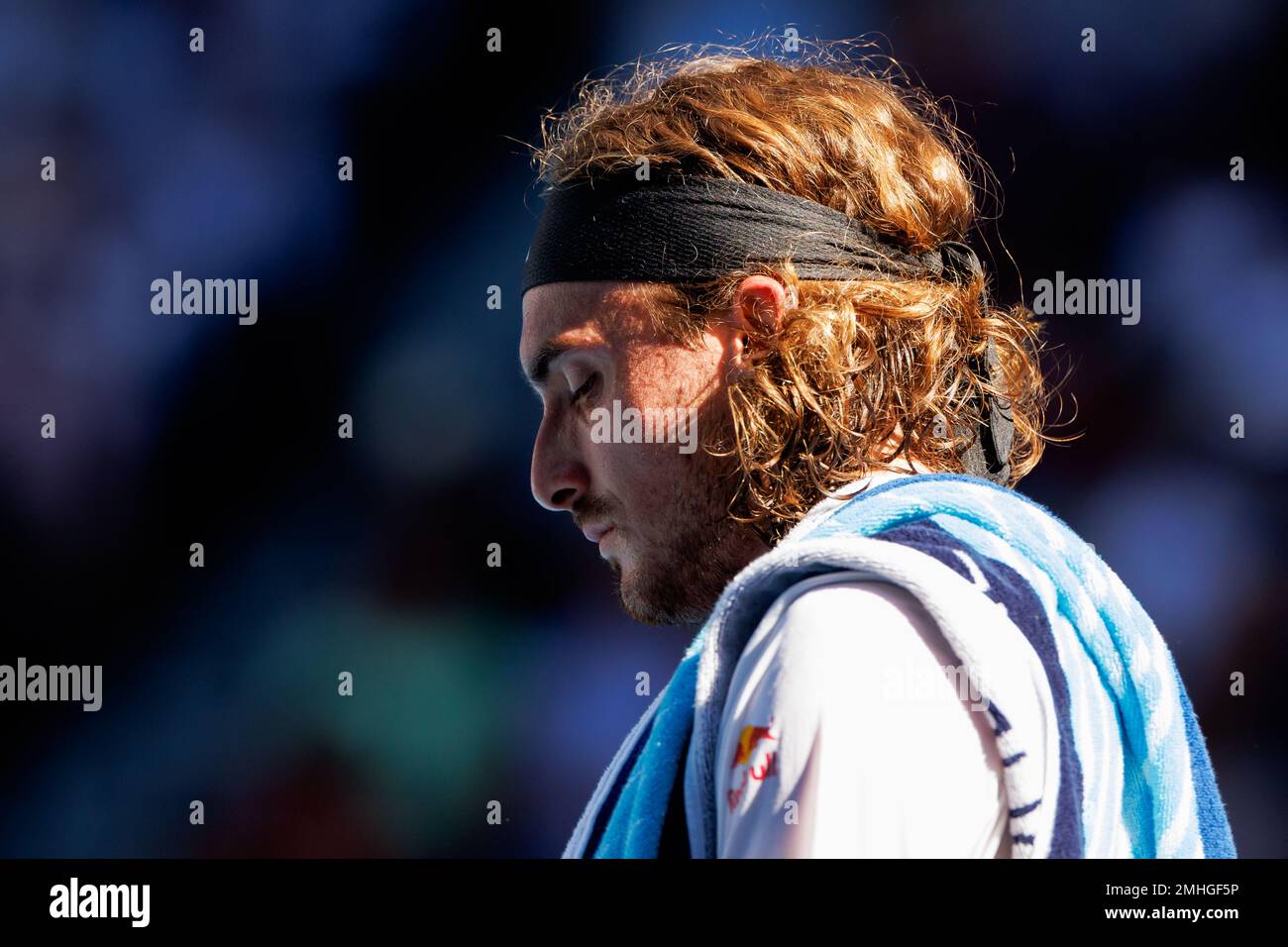 Melbourne Park 27/1/2023. Stefanos TSIPSAS (GRE) en action pendant son match des demi-finales à l'Open d'Australie de 2023. Corleve/Alay Live News Banque D'Images