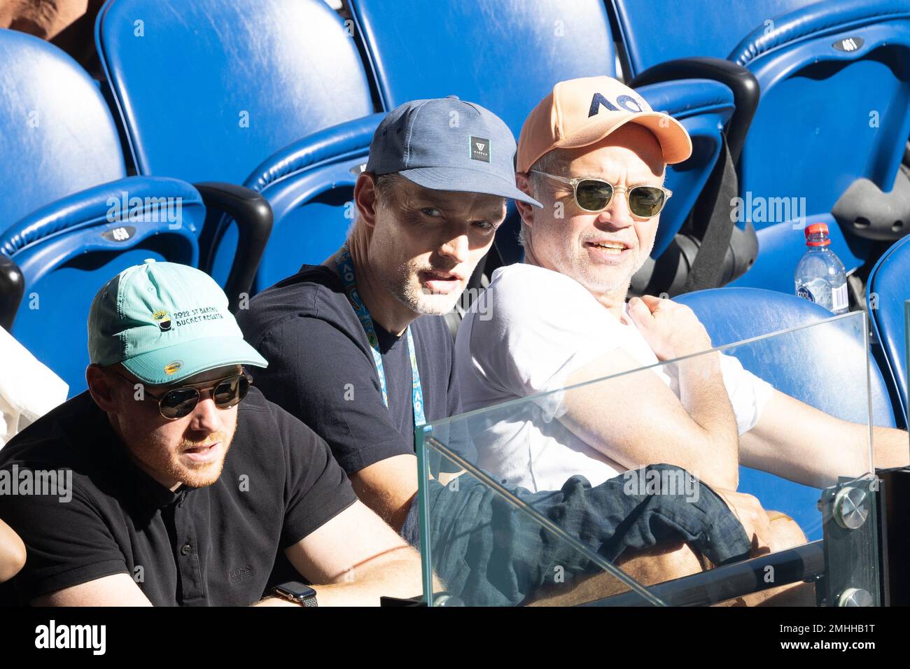 Melbourne, Australie. 27th janvier 2023. Tennis: Grand Chelem - Open d'Australie, hommes, célibataires, demi-finales, Khachanov (Russie) - Tsitsipas (Grèce). Thomas Tuchel (M) est assis dans les stands. Credit: Frank Molter/dpa/Alay Live News Banque D'Images