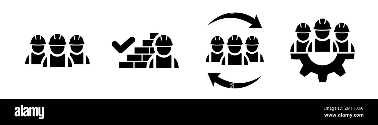 Ensemble d'icônes des entrepreneurs du bâtiment, mur de briques, vérifier Illustration de Vecteur