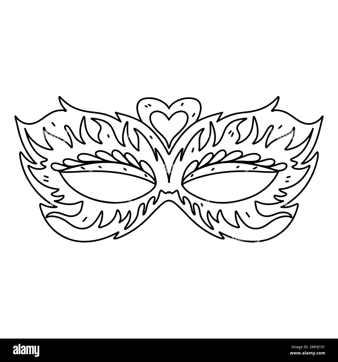 Masque gras de Mardi en forme de doodle dessiné à la main. Élément Carnaval. Illustration vectorielle de page de coloriage Illustration de Vecteur