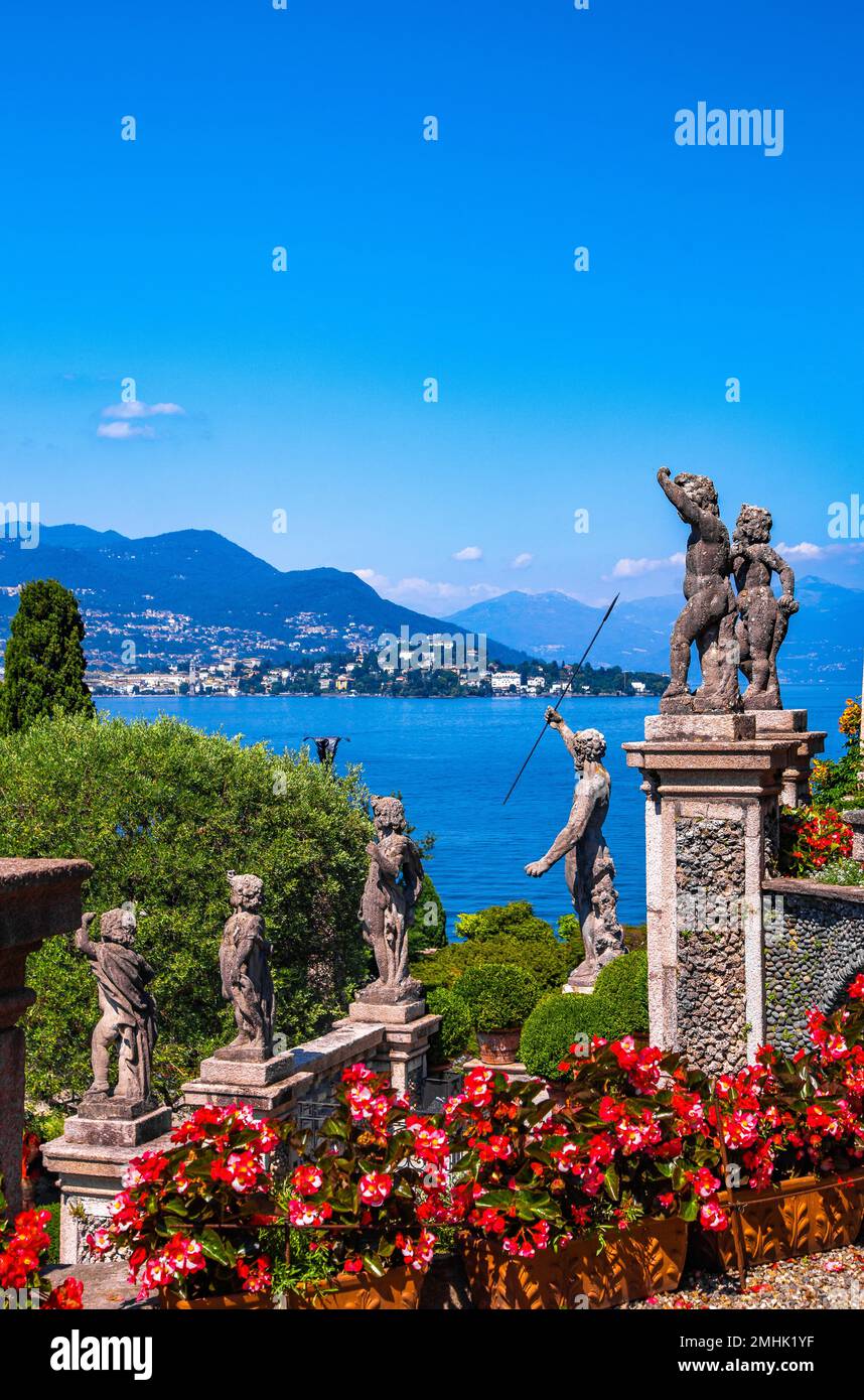 Vue aérienne d'Isola Bella, dans l'archipel d'Isole Borromée, au lac majeur, en Italie Banque D'Images