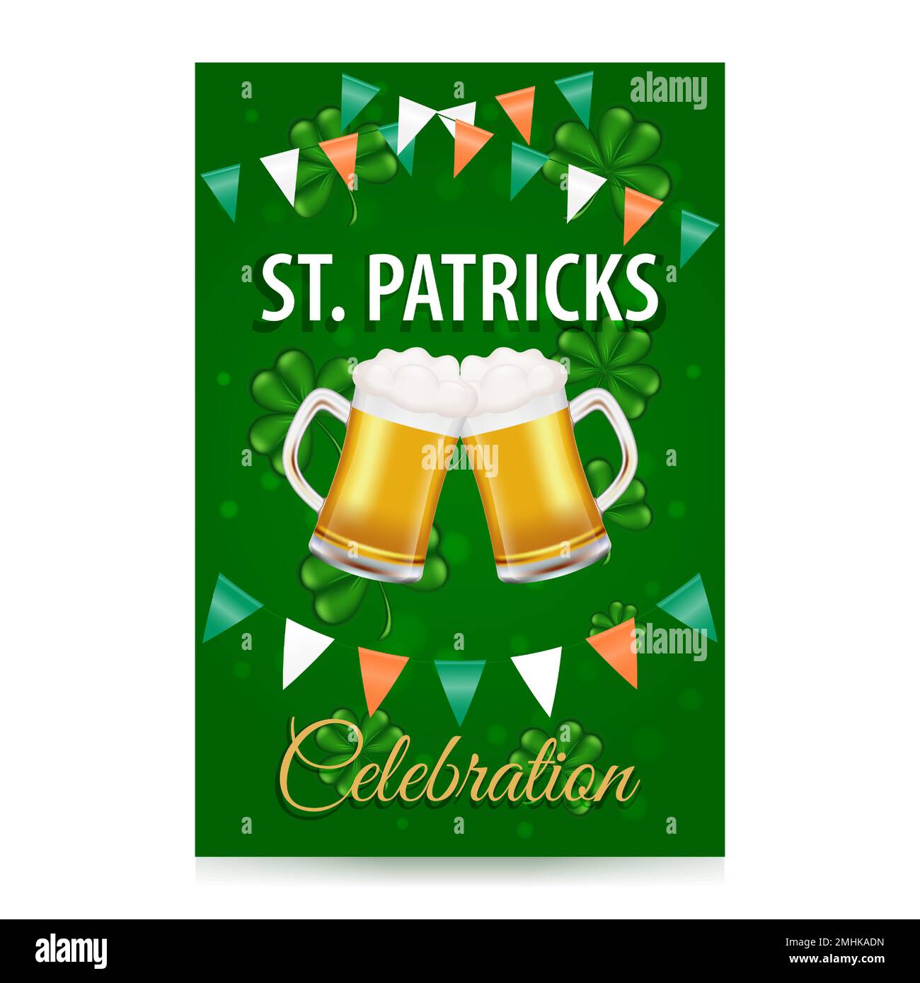 Bonne rue Affiche de célébration de la fête de Patrick. Arrière-plan avec bière et drapeaux. Festival de la bière pour St. Patrick. Illustration vectorielle. Illustration de Vecteur