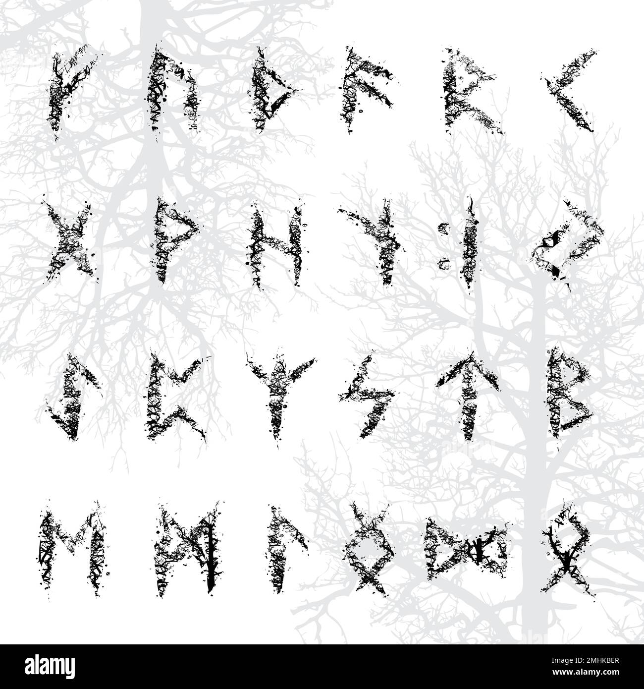 L'arbre de Runic branche des lettres scandinaves Illustration de Vecteur