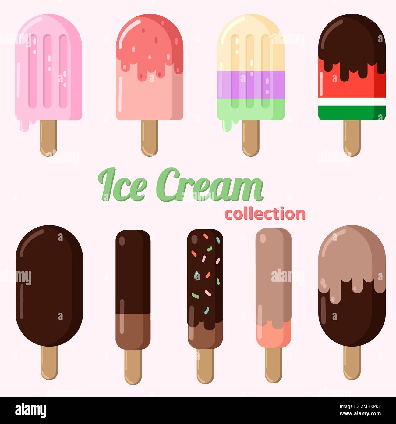 Ensemble de glaces d'été Illustration de Vecteur